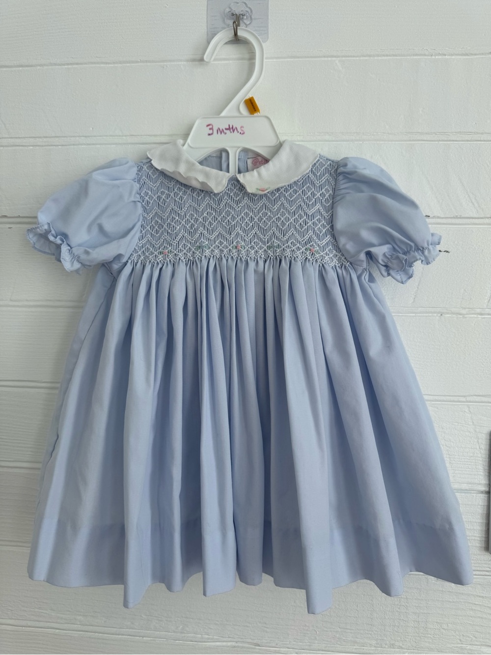 Petit Ami Light Blue Smocked Dress with White Peter Pan Collar